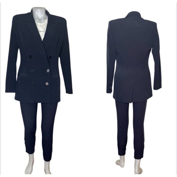 EXPRESS Blue Pantsuit Dark Navy Pants Double Breasted Blazer Jacket Size Small - Picture 12 of 12